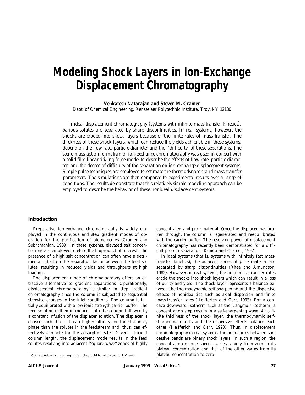 Modeling shock layers in ion-exchange displacement chromatography by ?