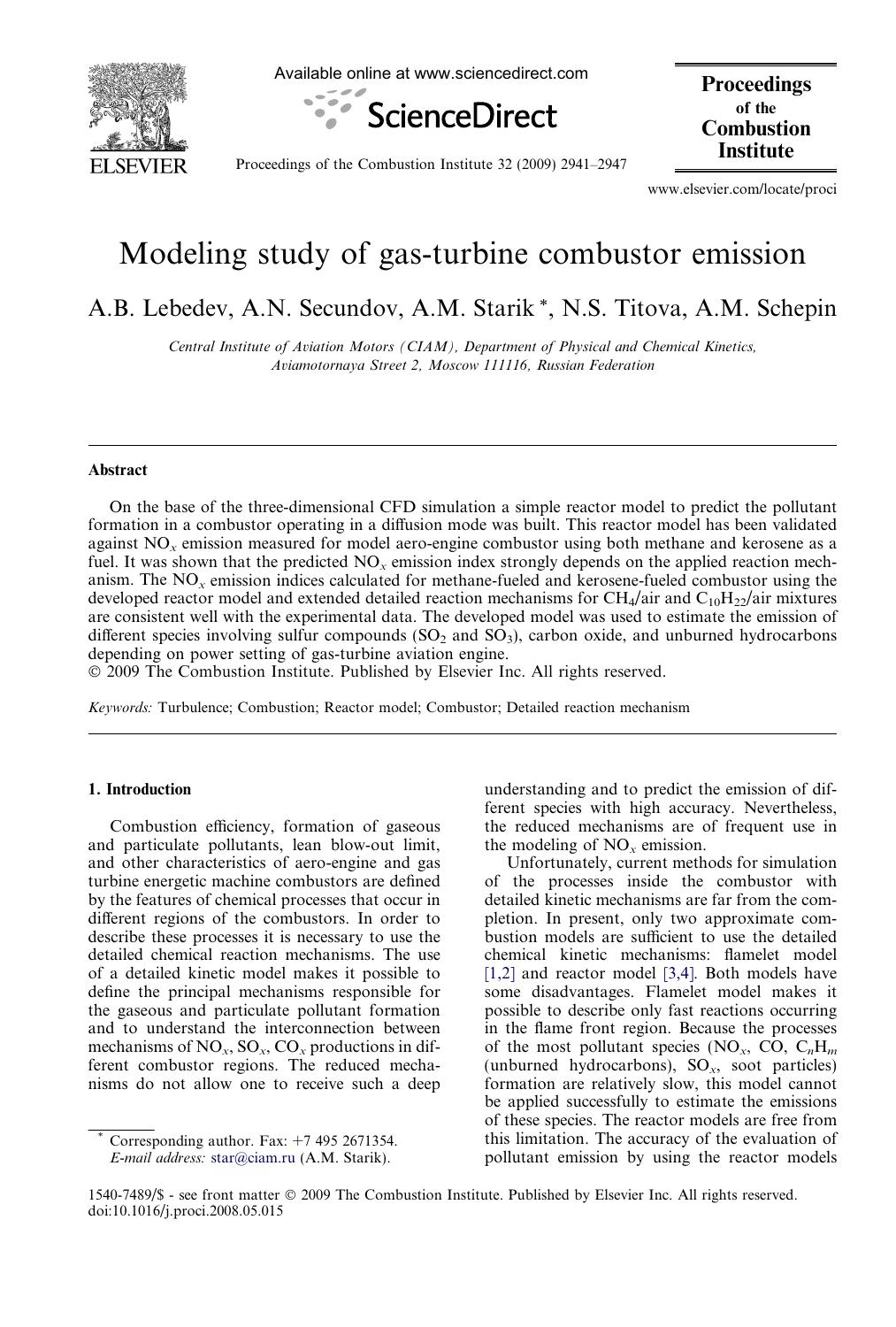 Modeling study of gas-turbine combustor emission by A.B. Lebedev; A.N. Secundov; A.M. Starik; N.S. Titova; A.M. Schepin