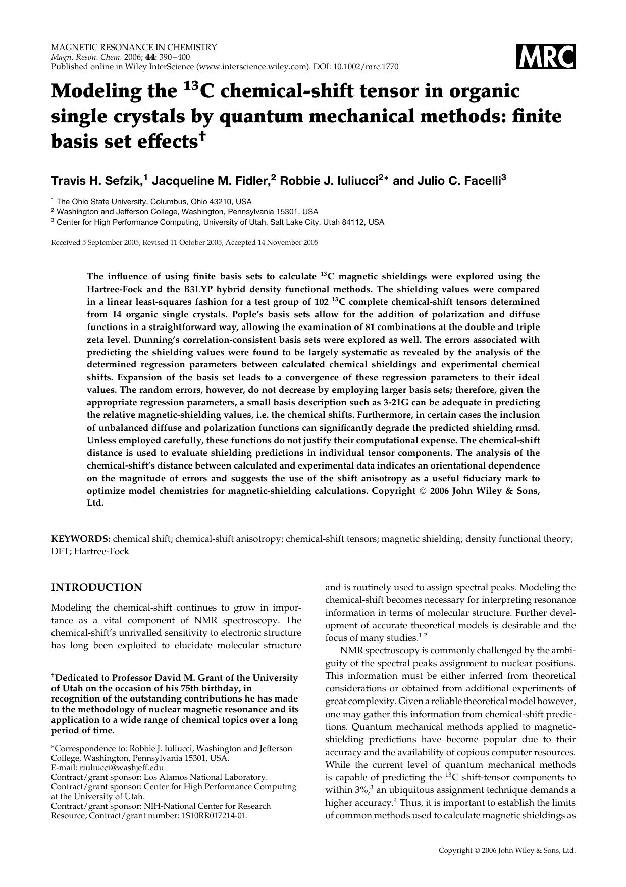 Modeling the 13C chemical-shift tensor in organic single crystals by quantum mechanical methods: finite basis set effects by Unknown