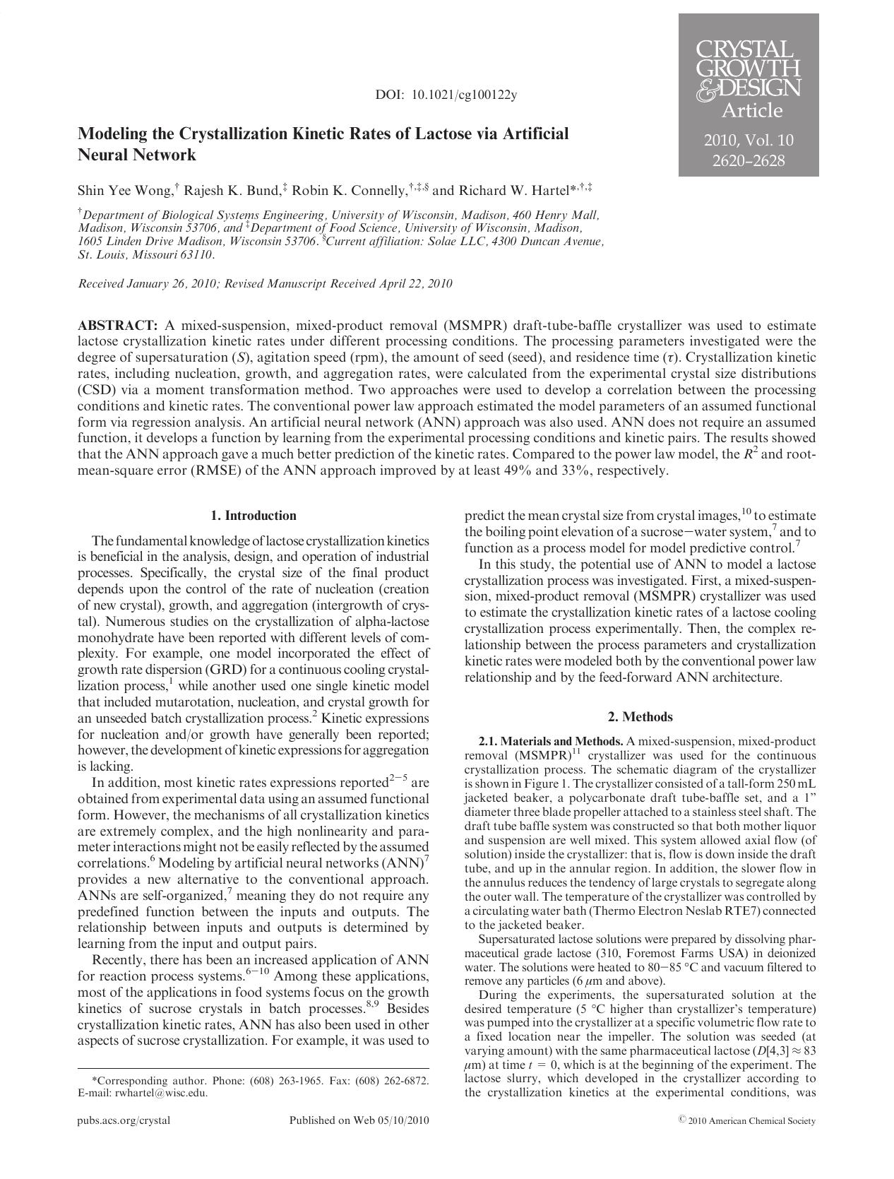 Modeling the Crystallization Kinetic Rates of Lactose via Artificial Neural Network by Unknown