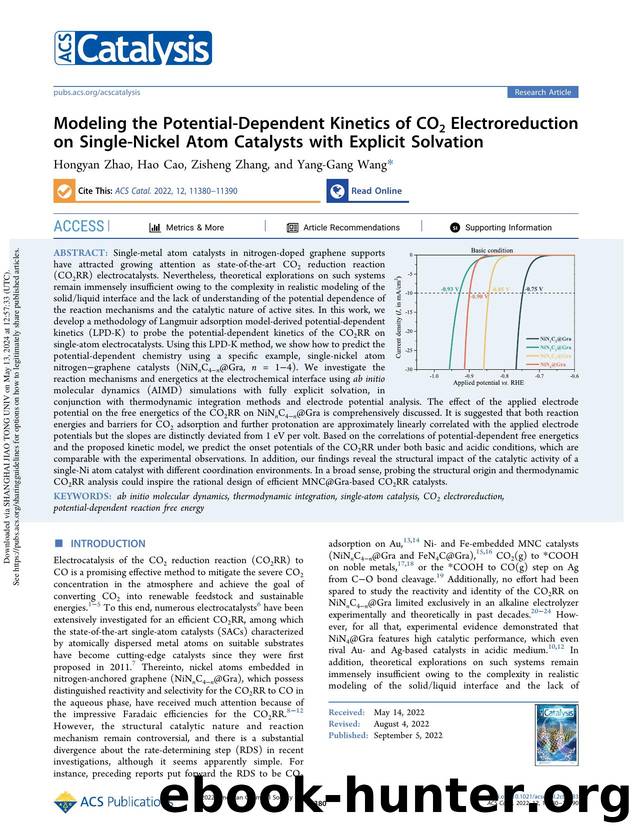 Modeling the Potential-Dependent Kinetics of CO2 Electroreduction on Single-Nickel Atom Catalysts with Explicit Solvation by Hongyan Zhao Hao Cao Zisheng Zhang & Yang-Gang Wang