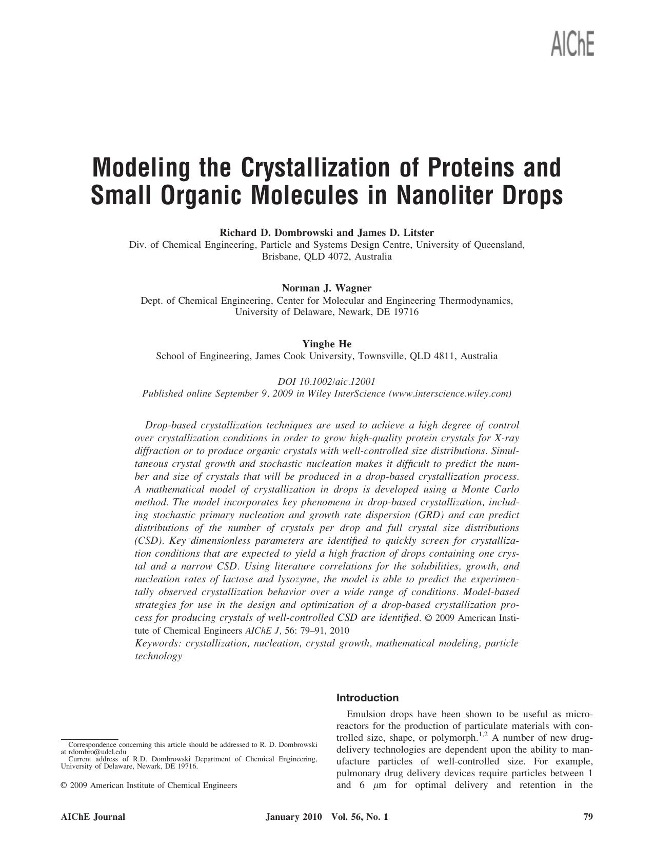 Modeling the crystallization of proteins and small organic molecules in nanoliter drops by Unknown