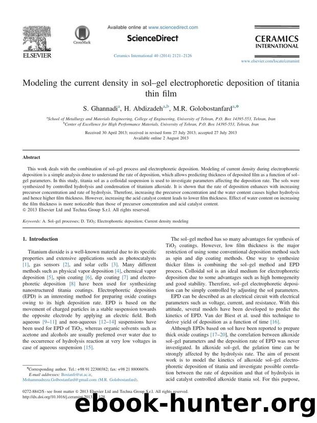 Modeling the current density in solâgel electrophoretic deposition of titania thin film by S. Ghannadi & H. Abdizadeh & M.R. Golobostanfard