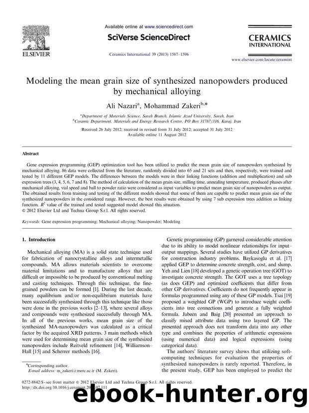 Modeling the mean grain size of synthesized nanopowders produced by mechanical alloying by Ali Nazari & Mohammad Zakeri
