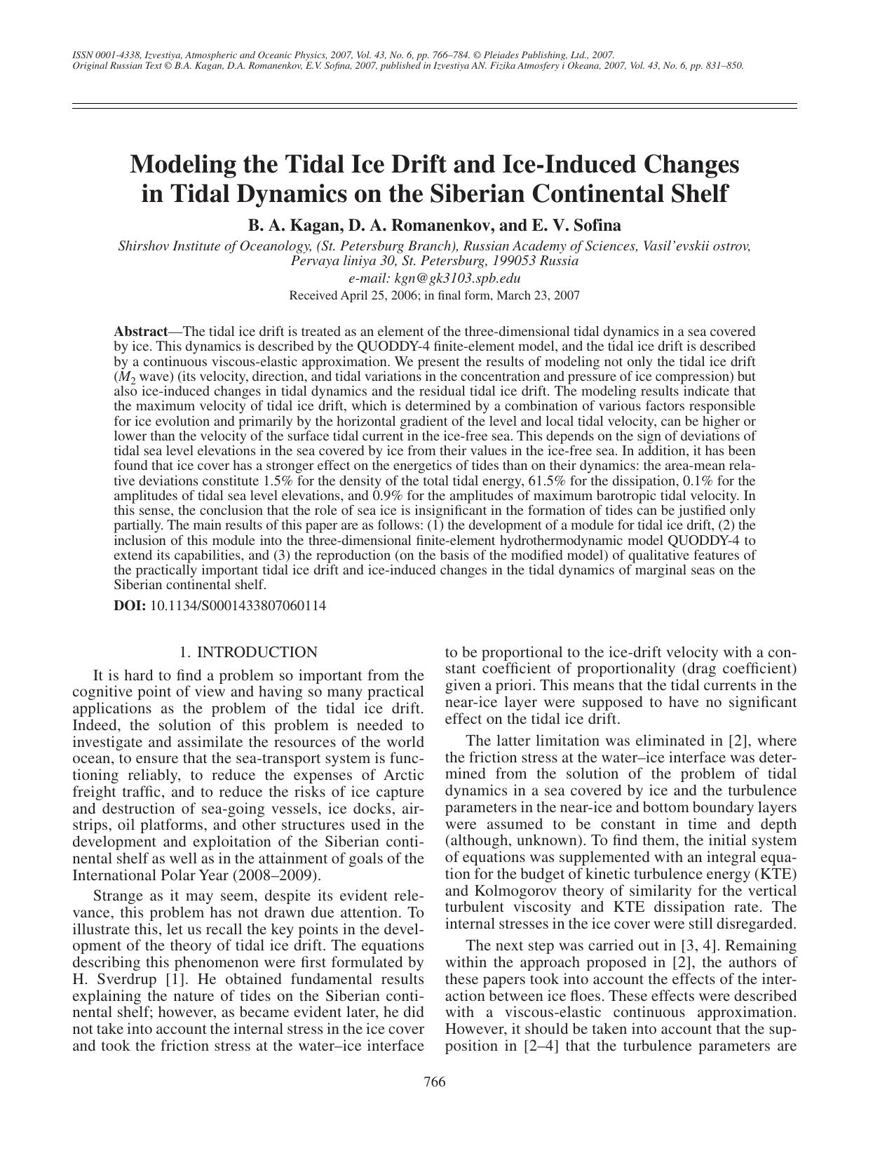 Modeling the tidal ice drift and ice-induced changes in tidal dynamics on the Siberian continental shelf by Unknown