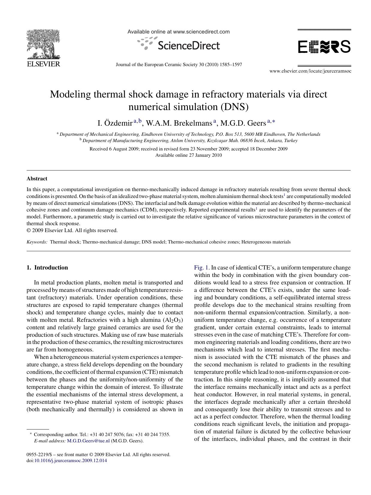 Modeling thermal shock damage in refractory materials via direct numerical simulation (DNS) by I. Ã–zdemir; W.A.M. Brekelmans; M.G.D. Geers