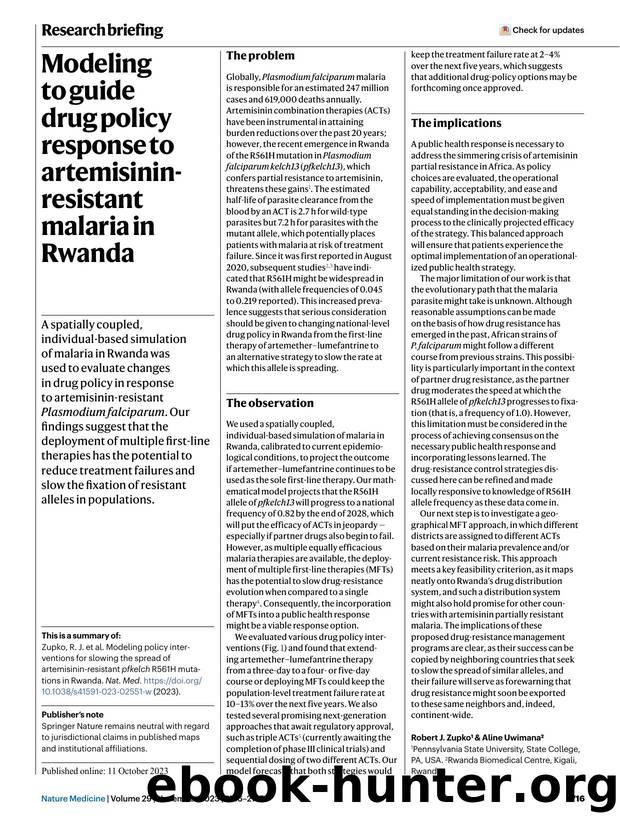 Modeling to guide drug policy response to artemisinin-resistant malaria in Rwanda by Unknown