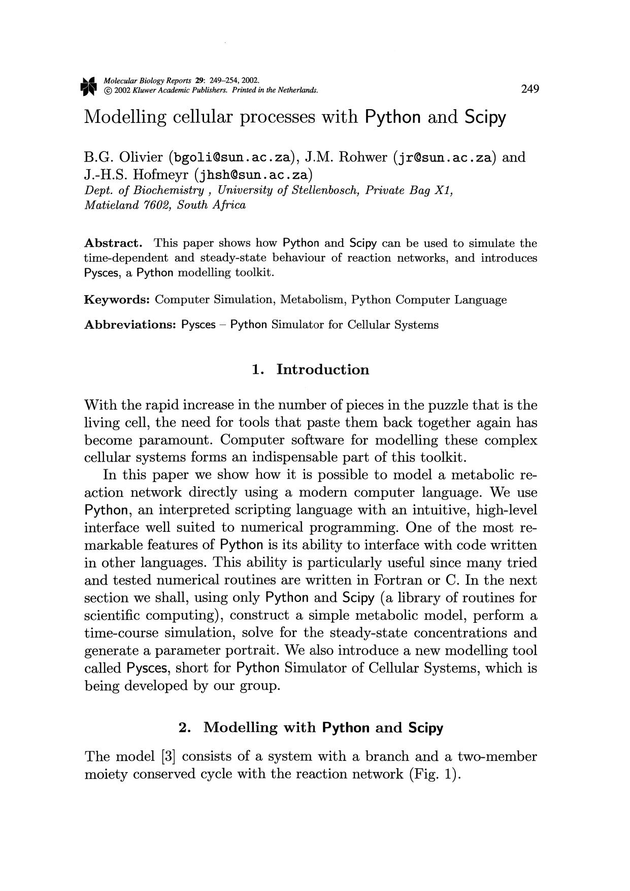 Modelling Cellular Processes With Python and Scipy by Unknown