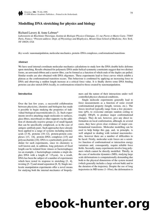 Modelling DNA stretching for physics and biology by Unknown