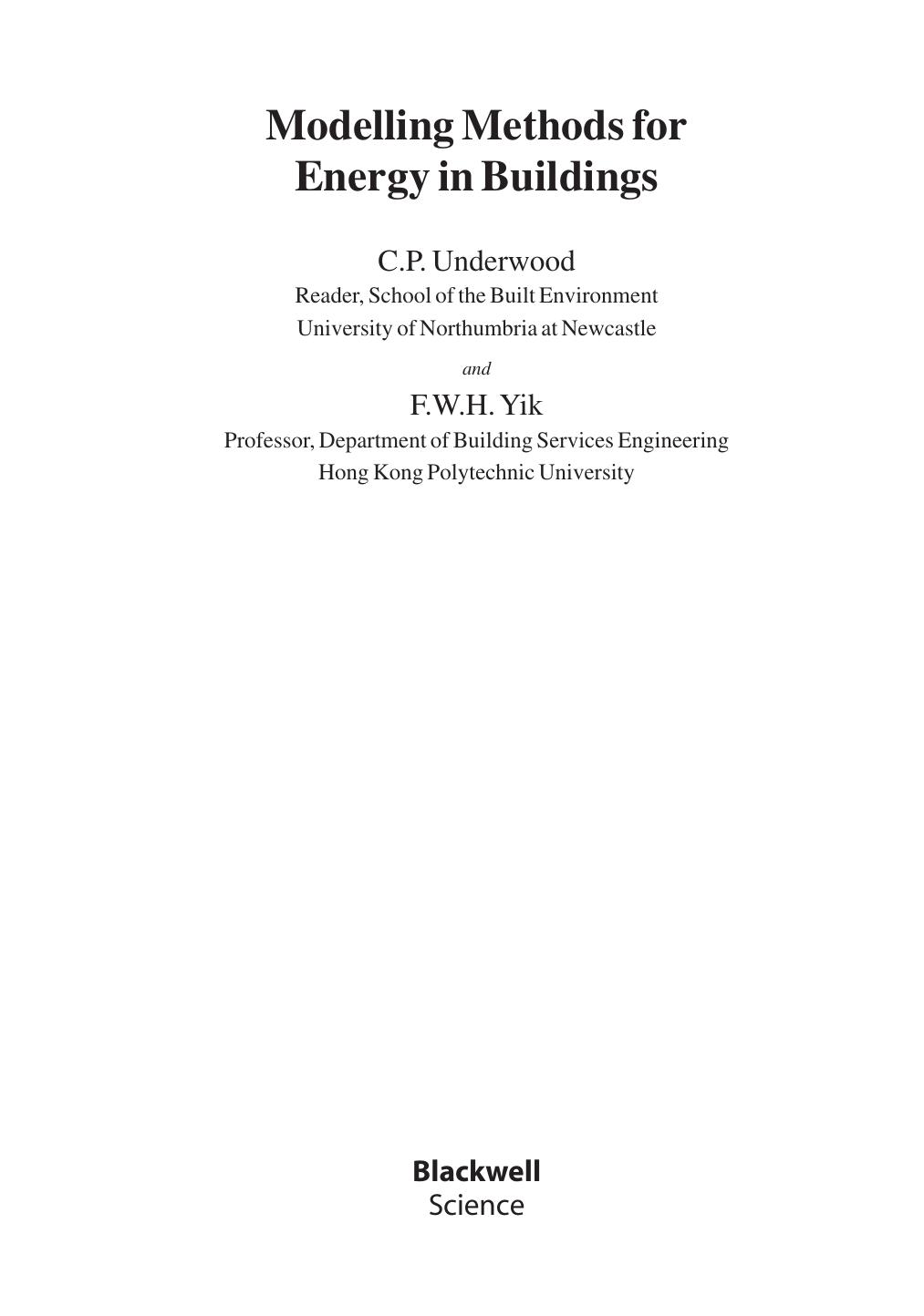 Modelling Methods for Energy in Buildings by Chris Underwood