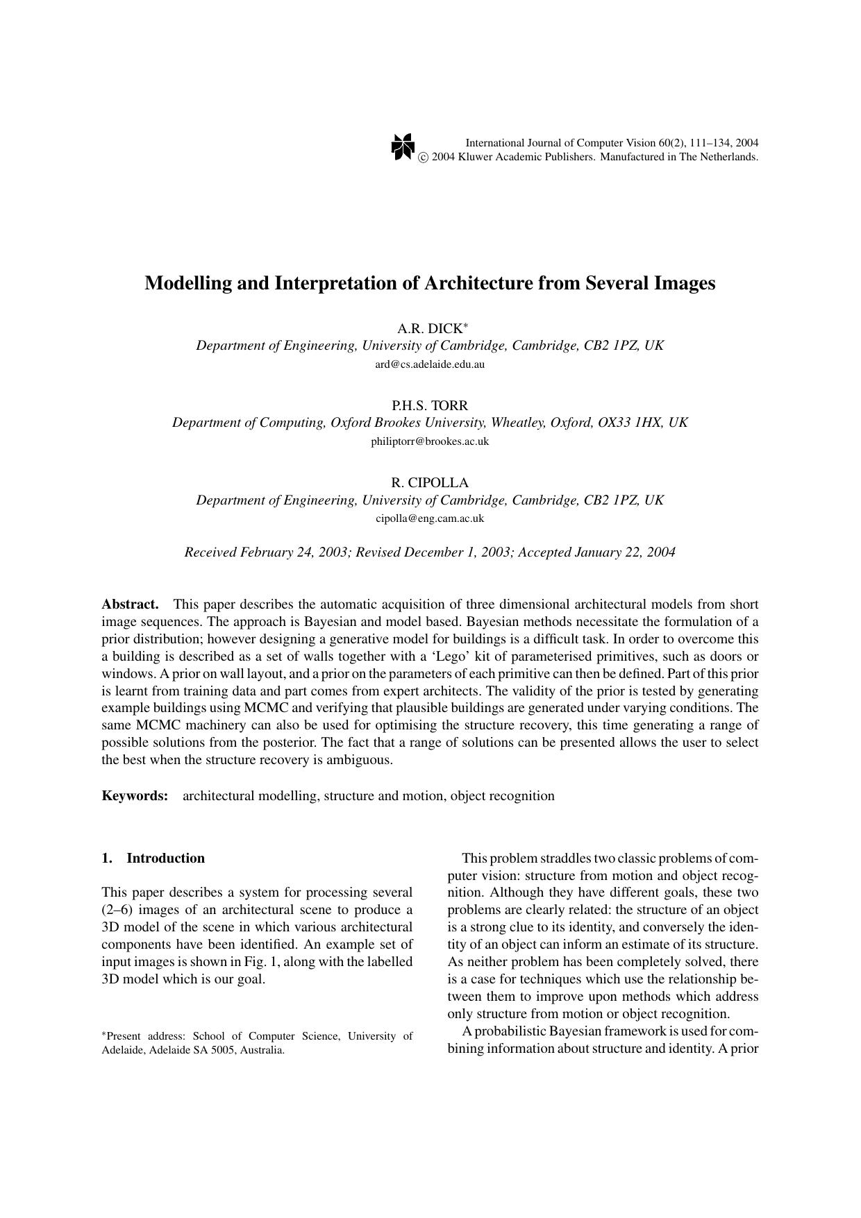 Modelling and Interpretation of Architecture from Several Images by Modelling & Interpretation of Architecture from Several Images