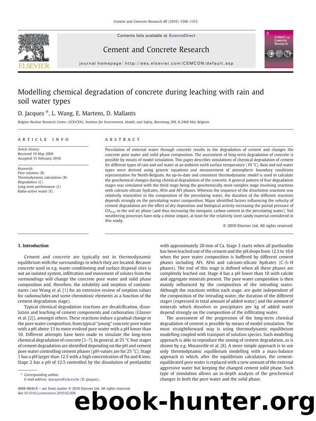 Modelling chemical degradation of concrete during leaching with rain and soil water types by D. Jacques & L. Wang & E. Martens & D. Mallants