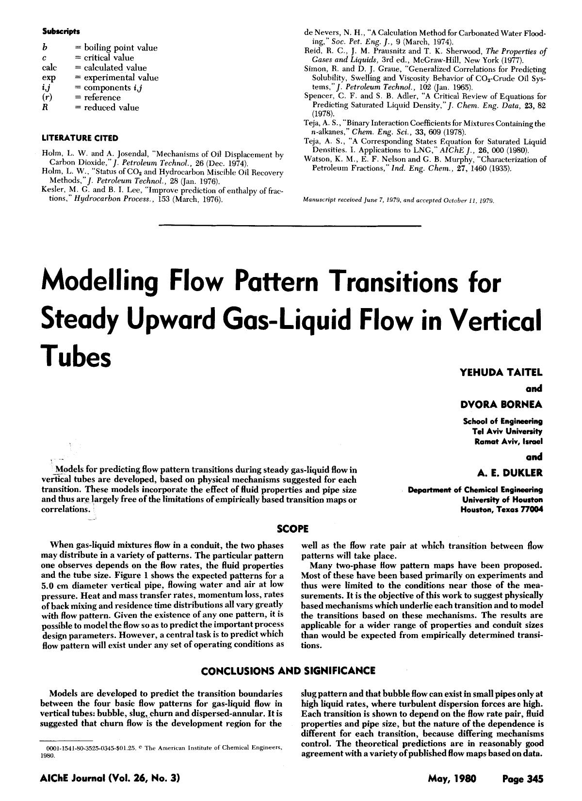 Modelling flow pattern transitions for steady upward gas-liquid flow in vertical tubes by Unknown