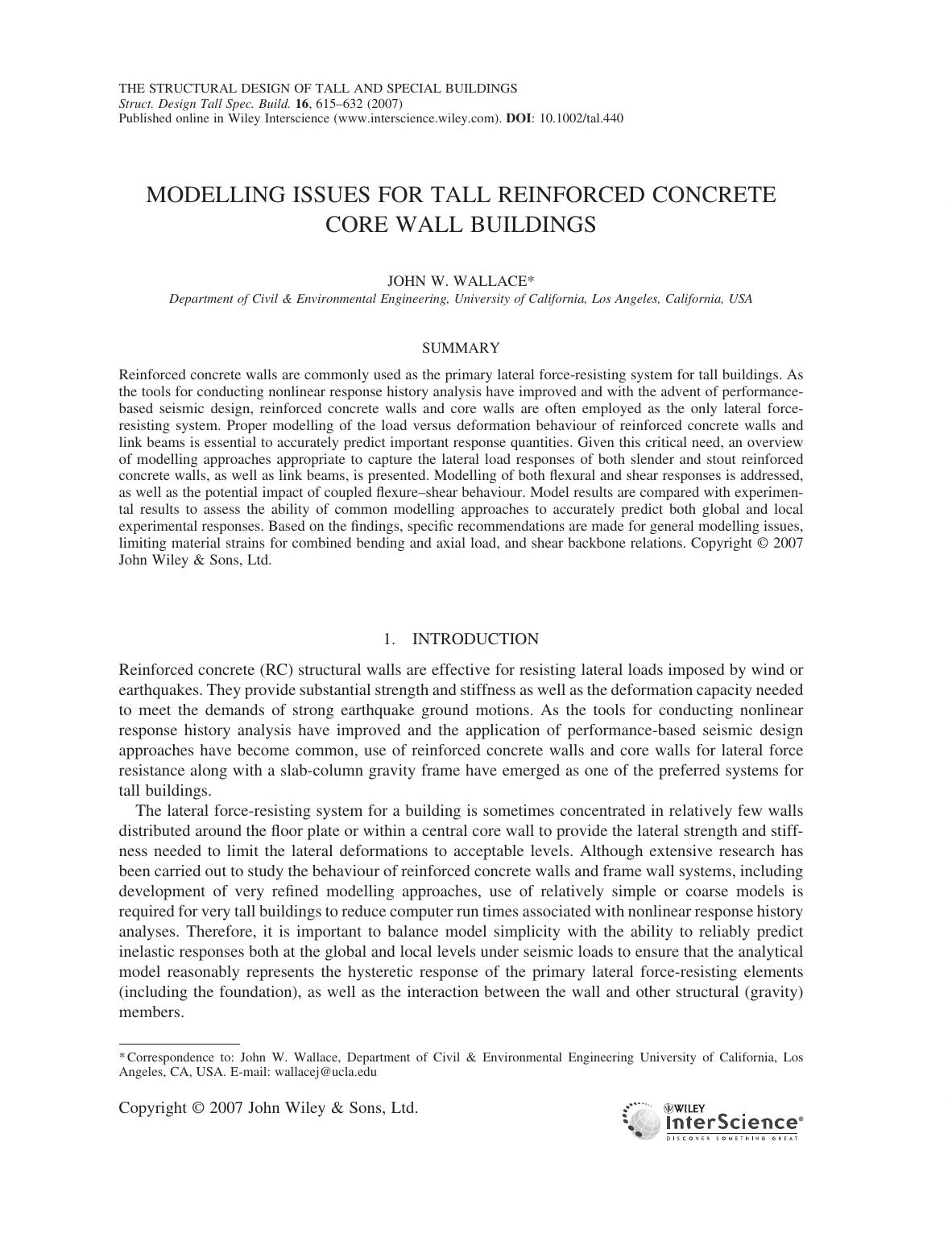 Modelling issues for tall reinforced concrete core wall buildings by owner