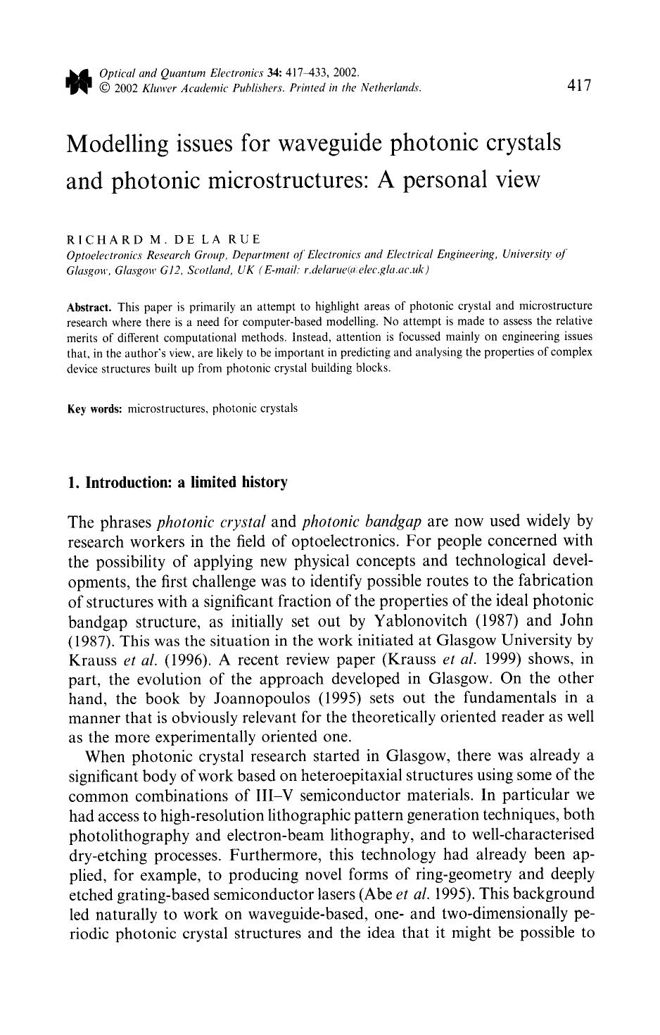 Modelling issues for waveguide photonic crystals and photonic microstructures: A personal view by Unknown