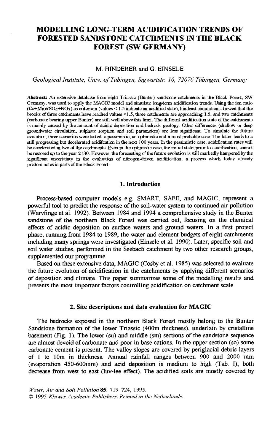 Modelling long-term acidification trends of forested sandstone catchments in the Black Forest (SW Germany) by Unknown