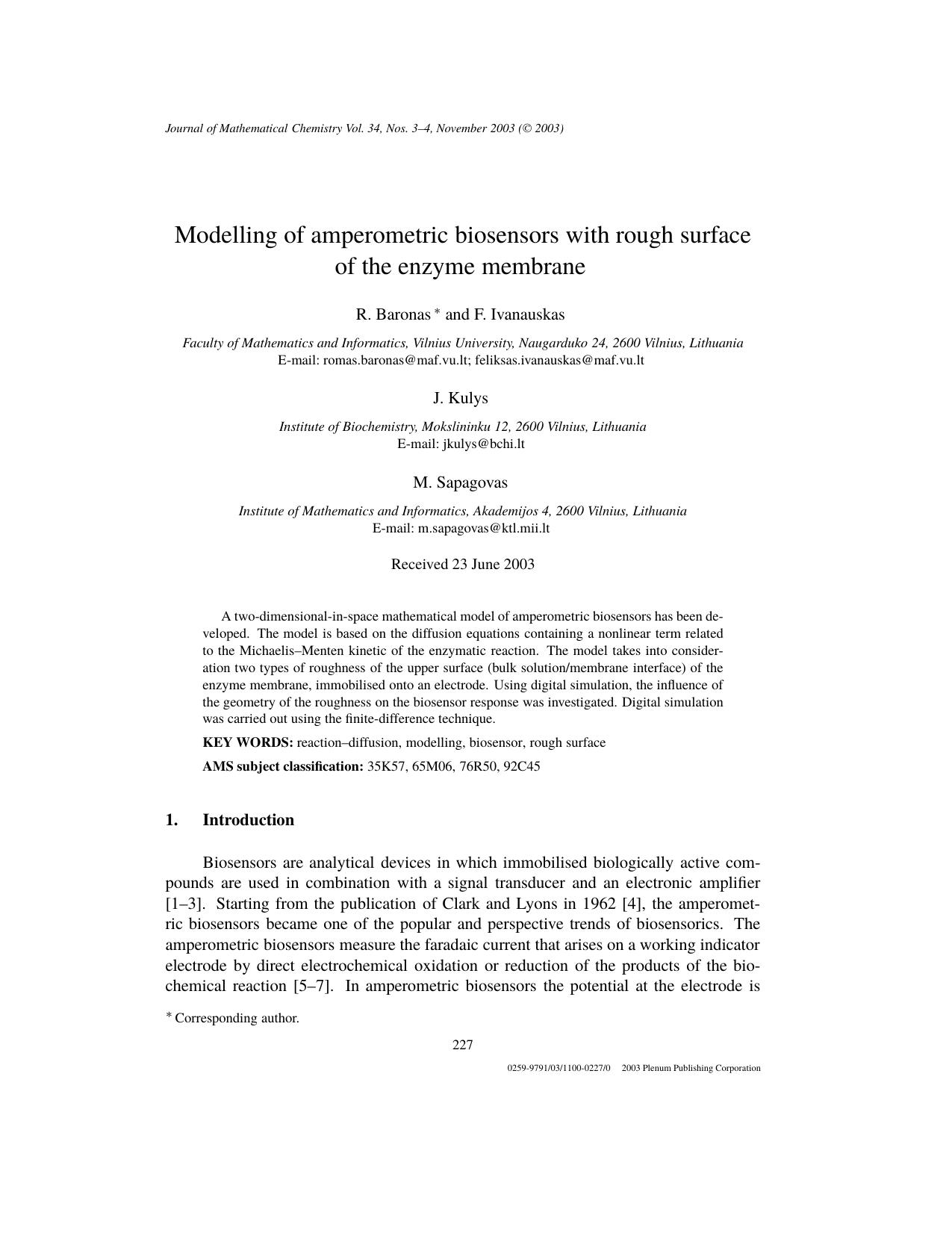 Modelling of Amperometric Biosensors with Rough Surface of the Enzyme Membrane by Unknown