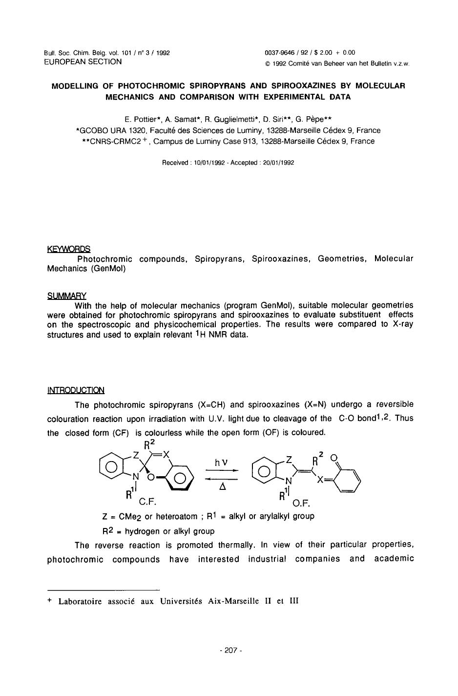 Modelling of Photochromic Spiropyrans and Spirooxazines by Molecular Mechanics and Comparison with Experimental Data by Unknown