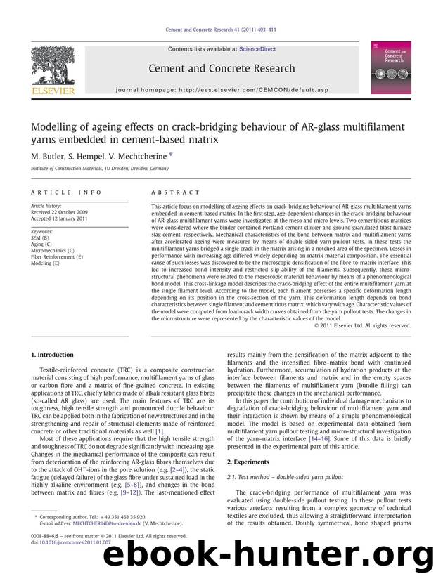 Modelling of ageing effects on crack-bridging behaviour of AR-glass multifilament yarns embedded in cement-based matrix by M. Butler & S. Hempel & V. Mechtcherine