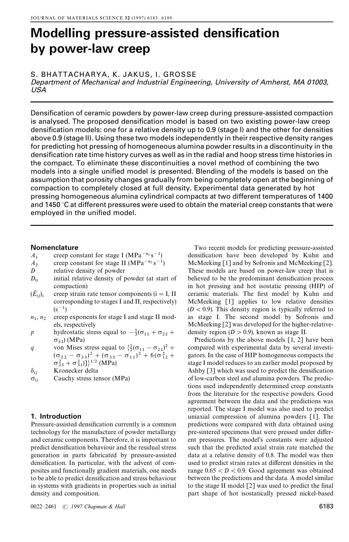Modelling pressure-assisted densification by power-law creep by Unknown