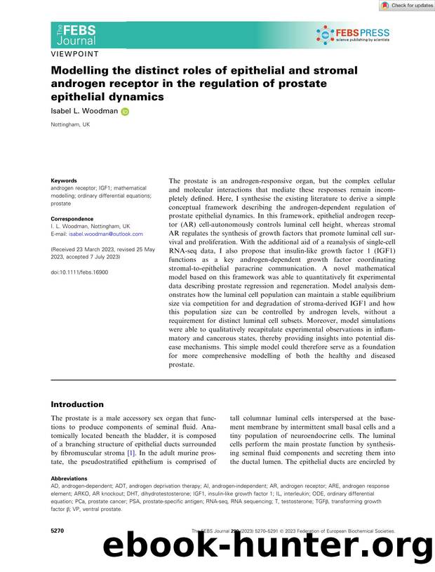 Modelling the distinct roles of epithelial and stromal androgen receptor in the regulation of prostate epithelial dynamics by Unknown