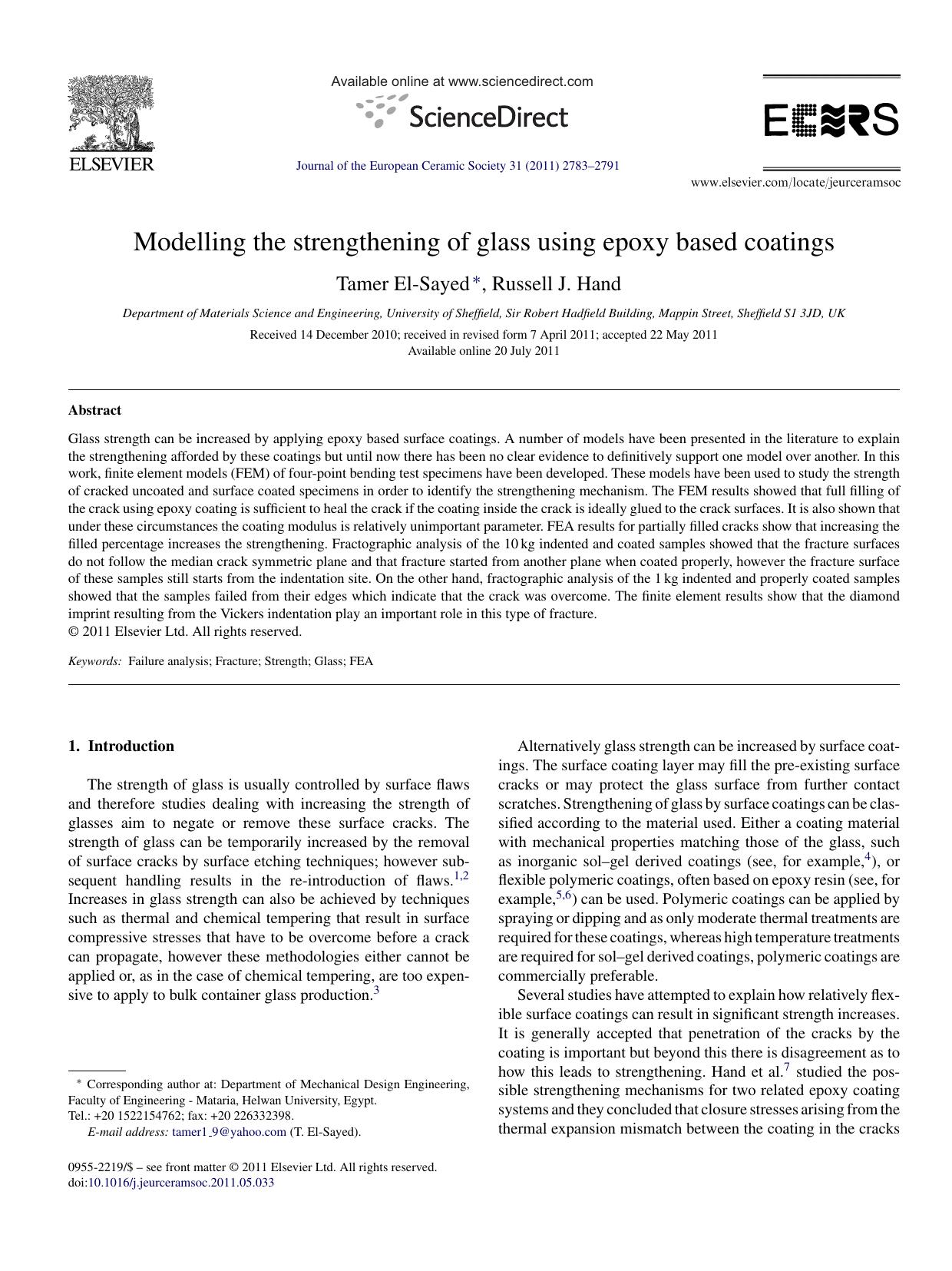 Modelling the strengthening of glass using epoxy based coatings by Tamer El-Sayed
