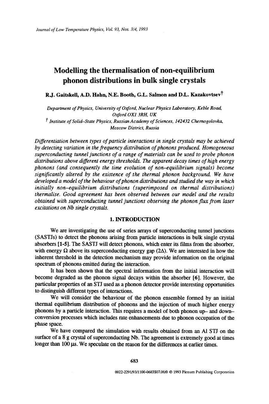 Modelling the thermalisation of non-equilibrium phonon distributions in bulk single crystals by Unknown