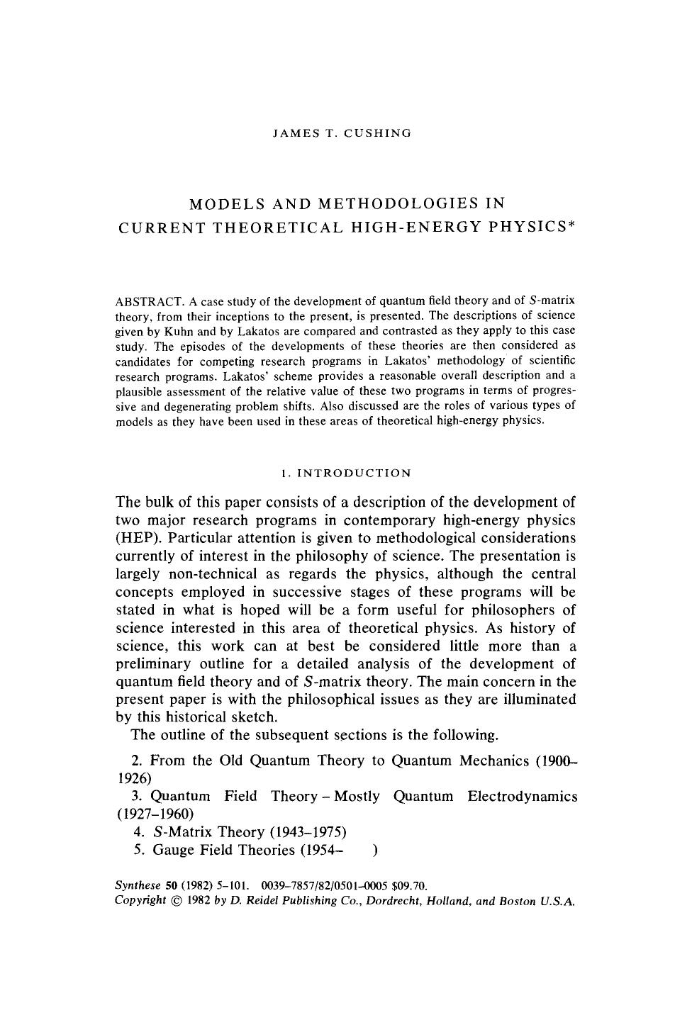 Models and methodologies in current theoretical high-energy physics by Unknown