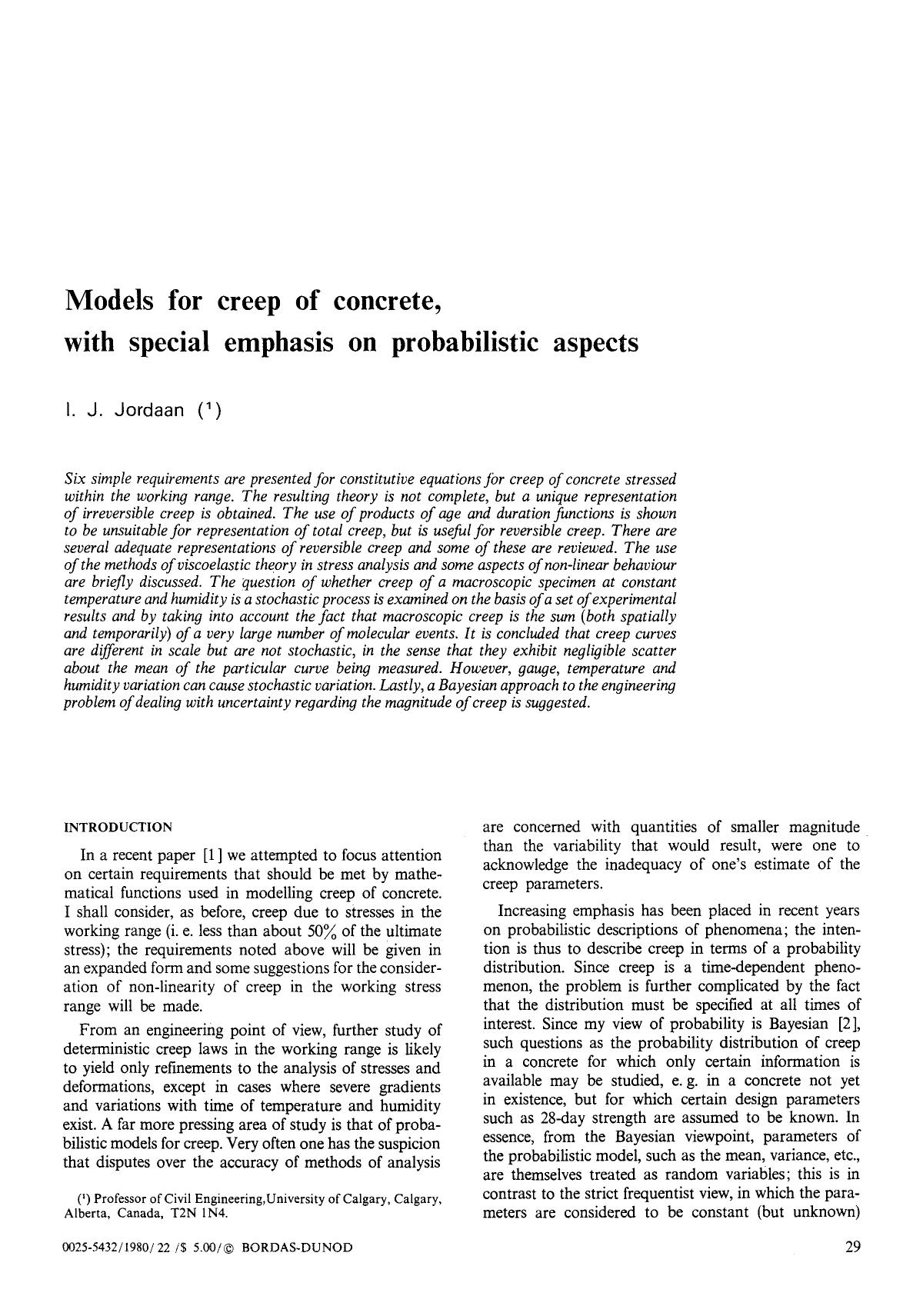 Models for creep of concrete, with special emphasis on probabilistic aspects by Unknown