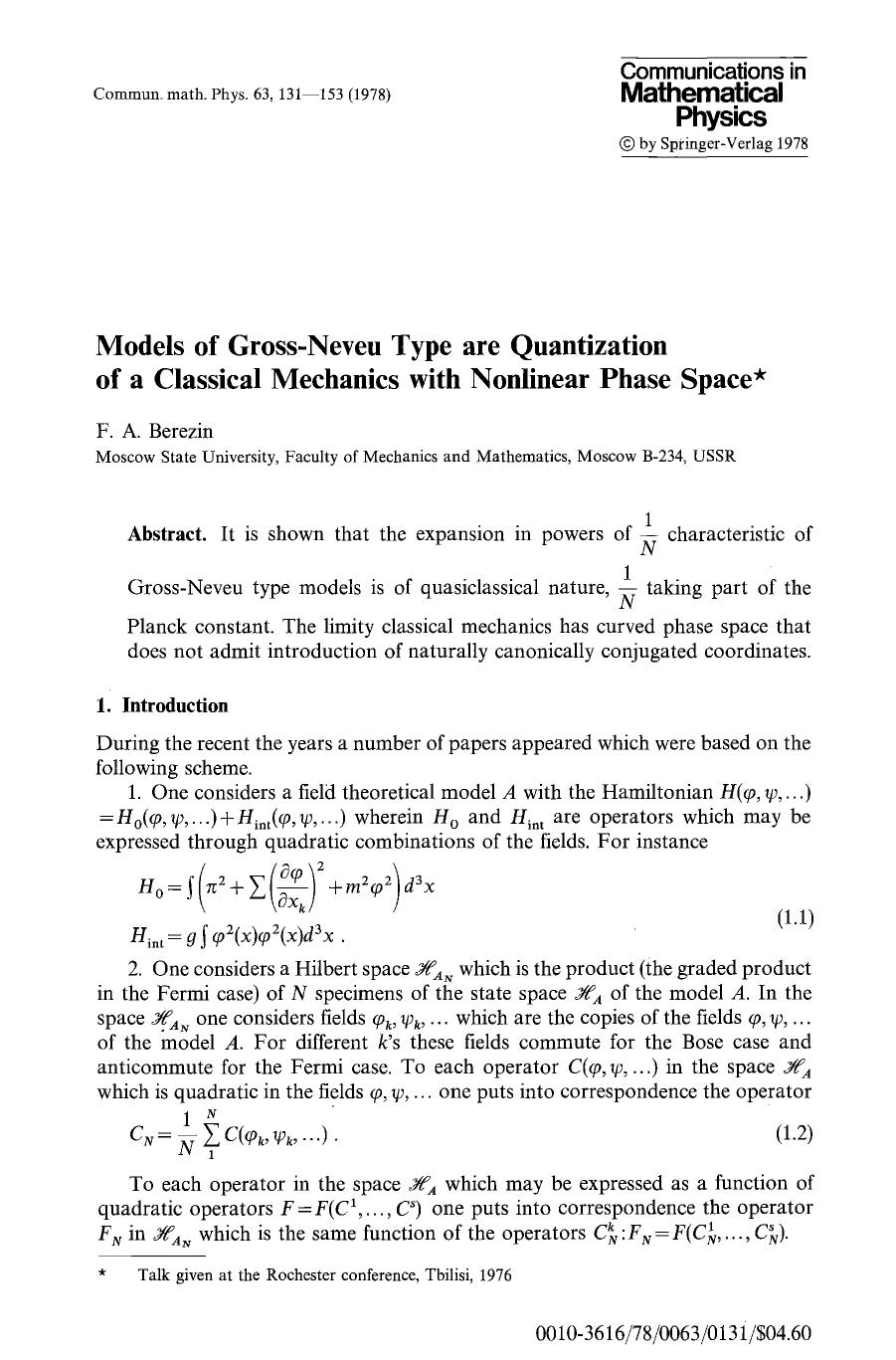 Models of Gross-Neveu type are quantization of a classical mechanics with nonlinear phase space by Unknown