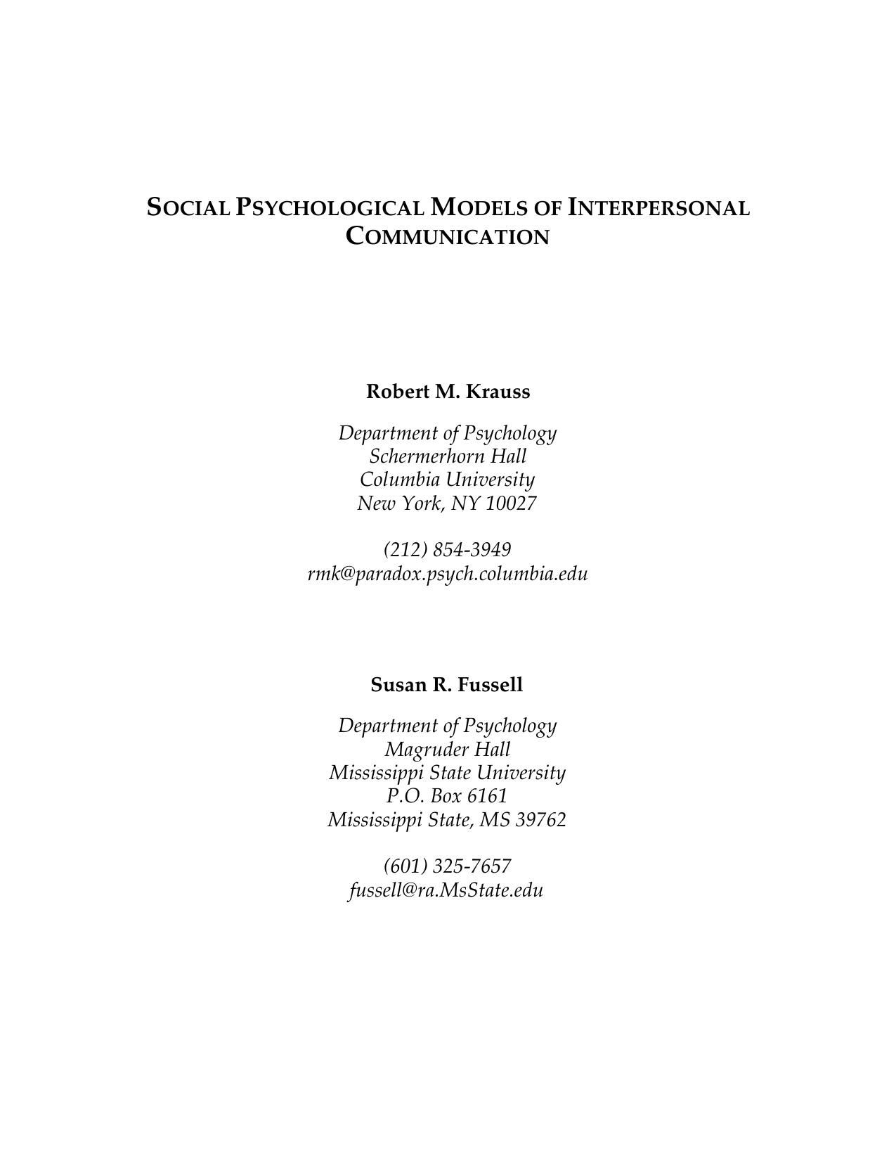 Models of Interpersonal Communication by Krauss