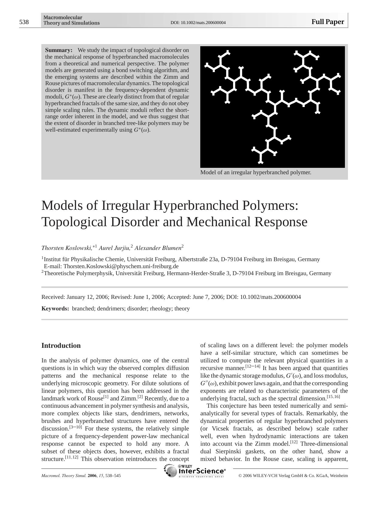 Models of Irregular Hyperbranched Polymers: Topological Disorder and Mechanical Response by Unknown