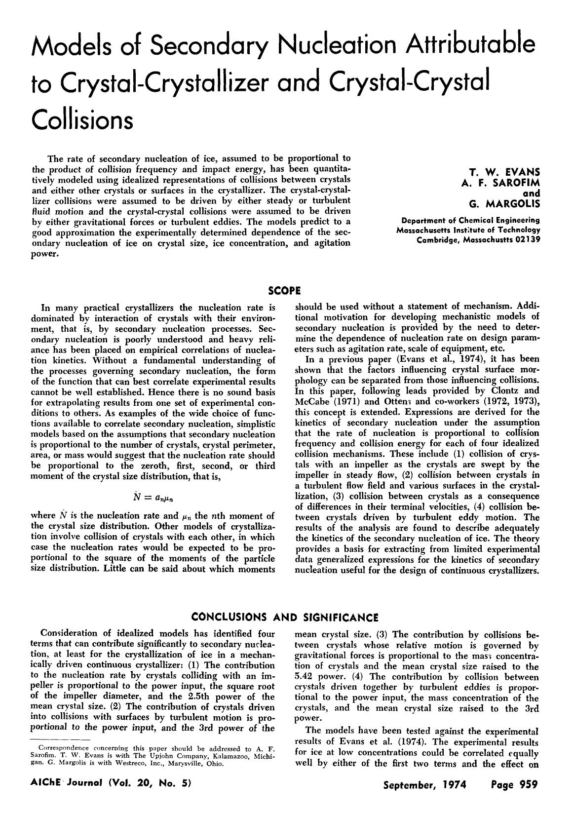 Models of secondary nucleation attributable to crystal-crystallizer and crystal-crystal collisions by Unknown