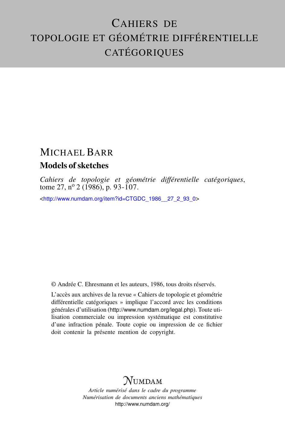 Models of sketches by Michael Barr