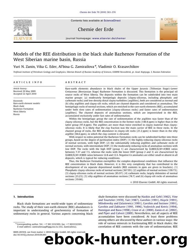 Models of the REE distribution in the black shale Bazhenov Formation of the West Siberian marine basin, Russia by Yuri N. Zanin & Vika G. Eder & Al’bina G. Zamirailova & Vladimir O. Krasavchikov