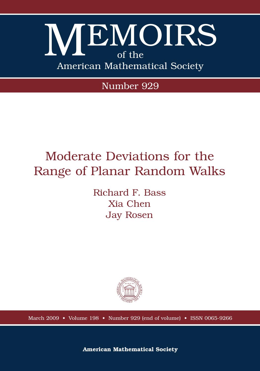 Moderate Deviations for the Range of Planar Random Walks (Memoirs of the American Mathematical Society) by Richard F. Bass