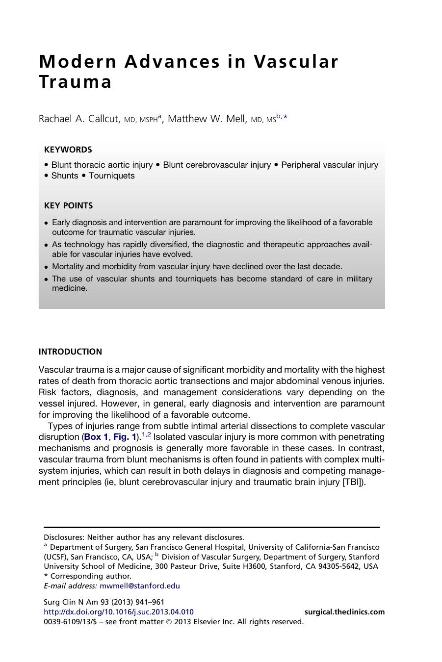 Modern Advances in Vascular Trauma by Rachael A. Callcut MD MSPH & Matthew W. Mell MD MS