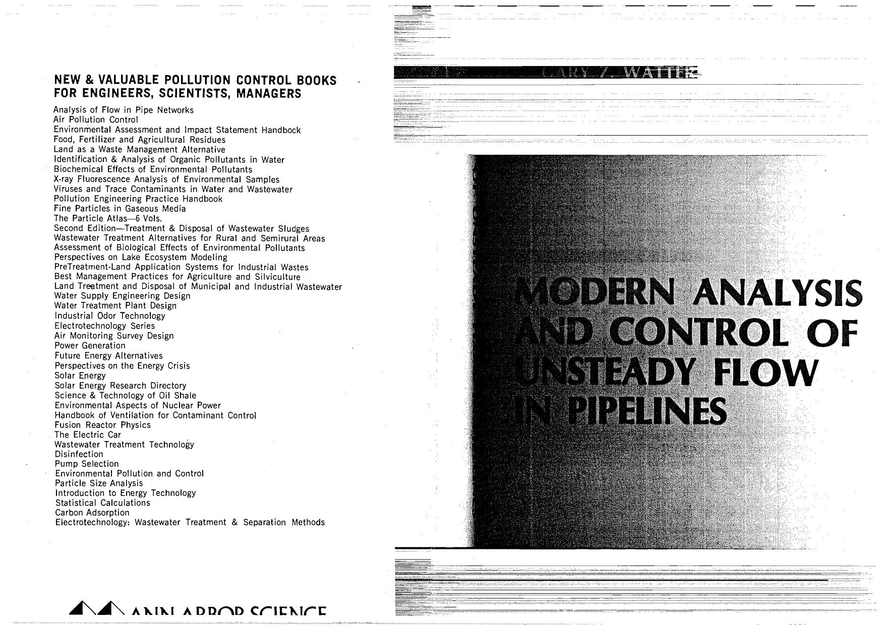 Modern Analysis and Control of Unsteady Flow in Pipelines by Watters Z.Gary