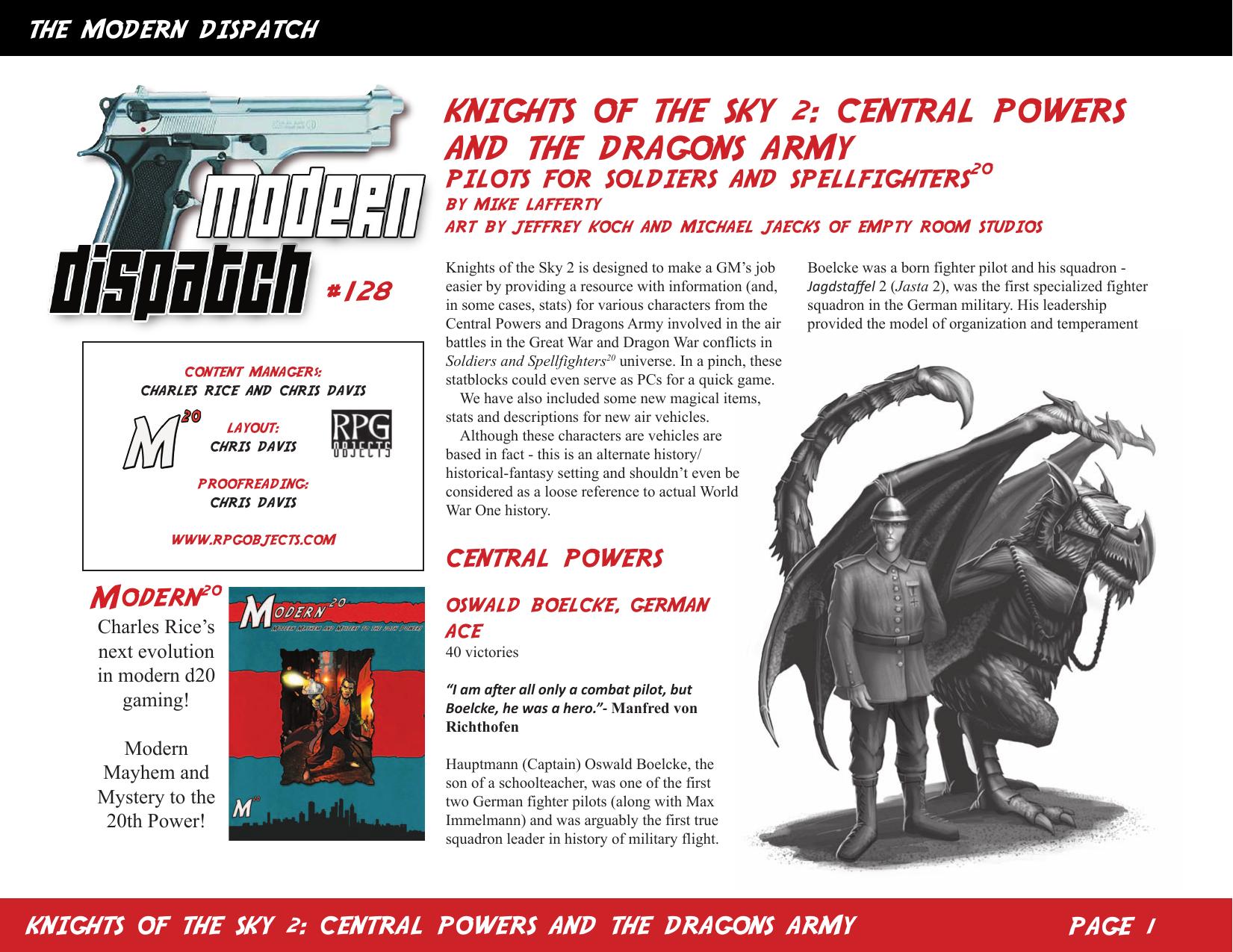 Modern Dispatch 128: Knights of the Sky 2, Central Powers and The Dragon's Army by RPGObjects