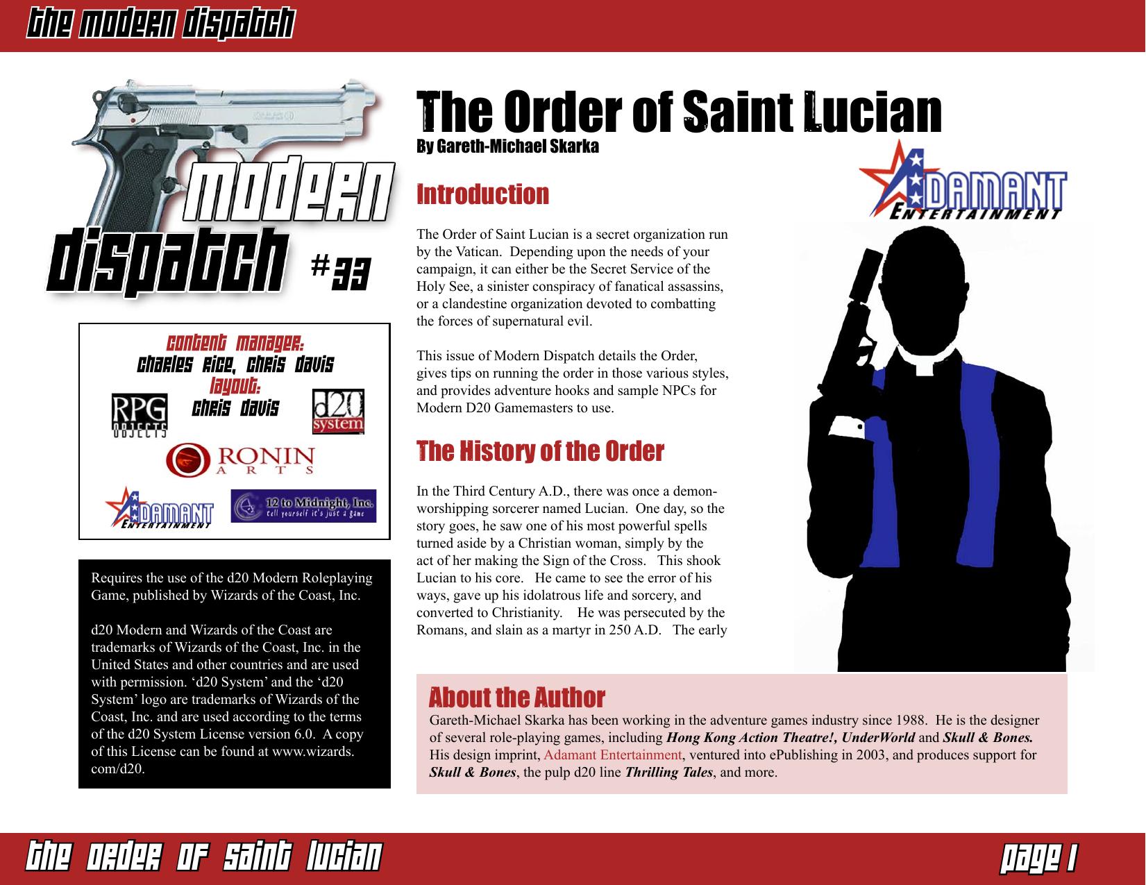 Modern Dispatch 33: The Order of Saint Lucian by Adamant Entertainment