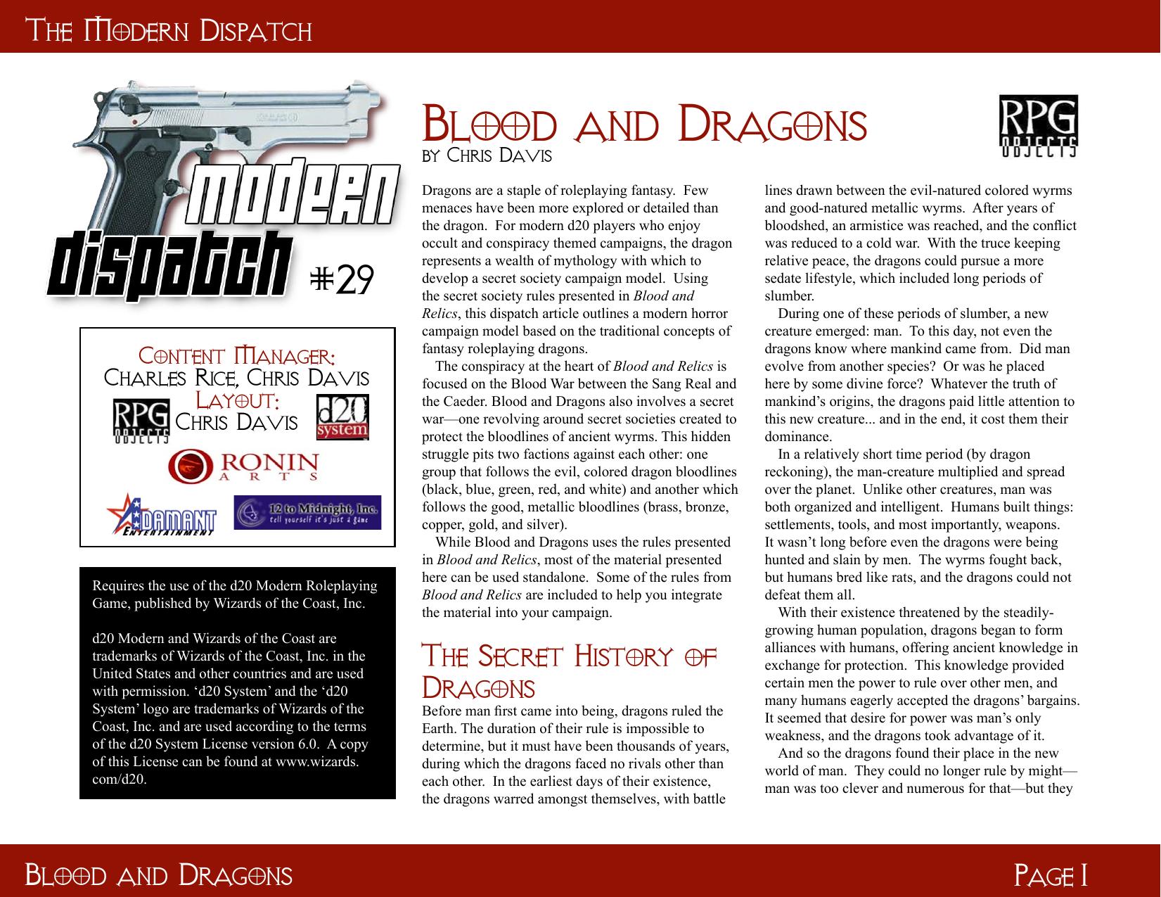 Modern Dispatch 39: Blood and Dragons by RPGObjects