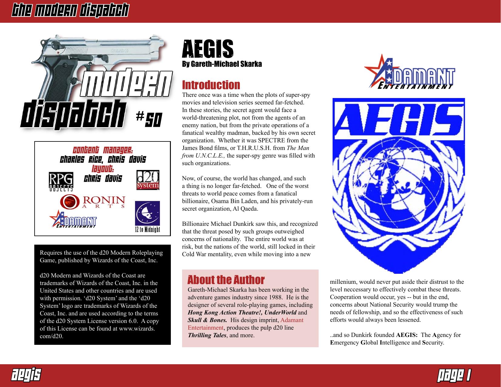 Modern Dispatch 50: AEGIS by Adamant Entertainment