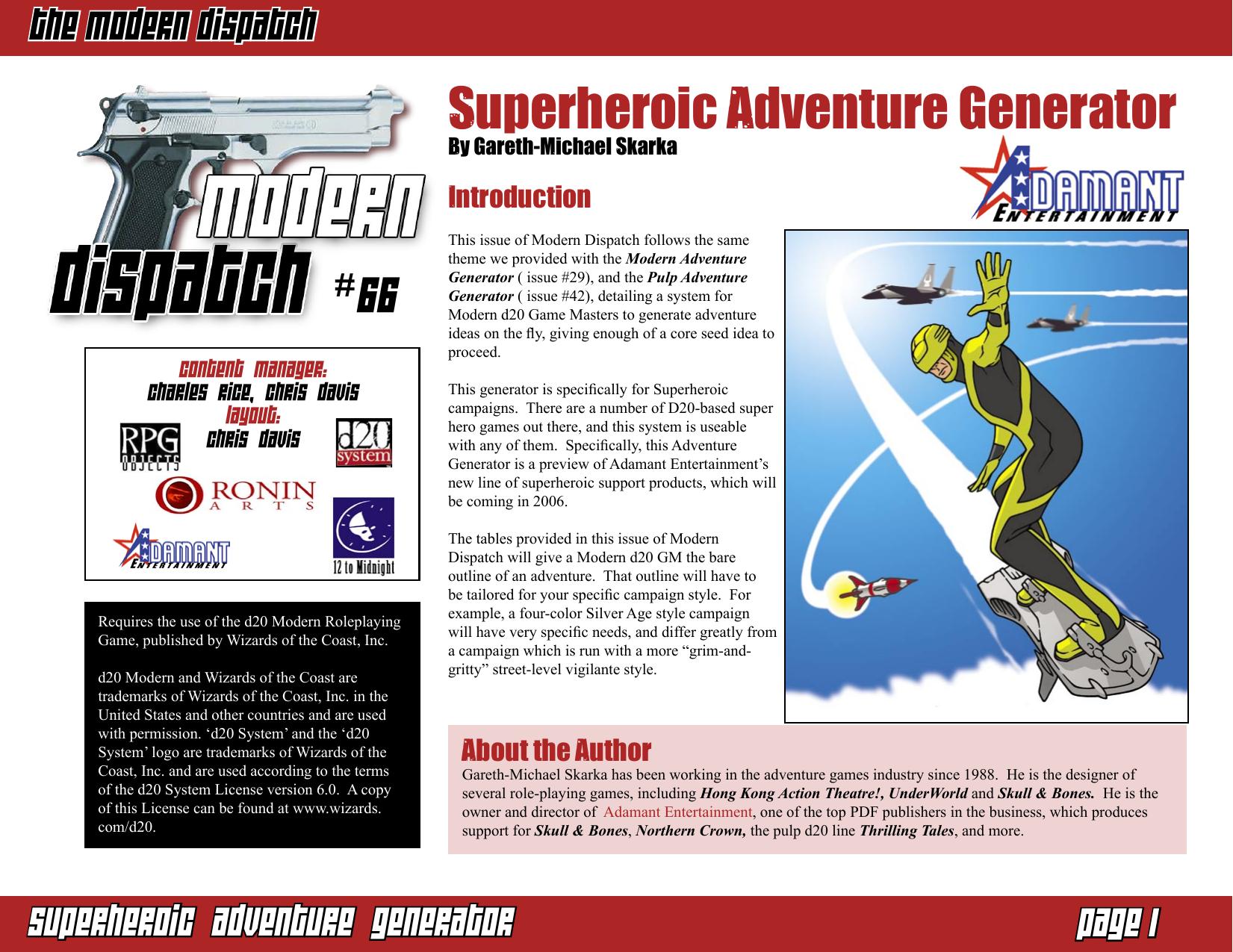 Modern Dispatch 66: Superheroic Adventure Generator by Adamant Entertainment
