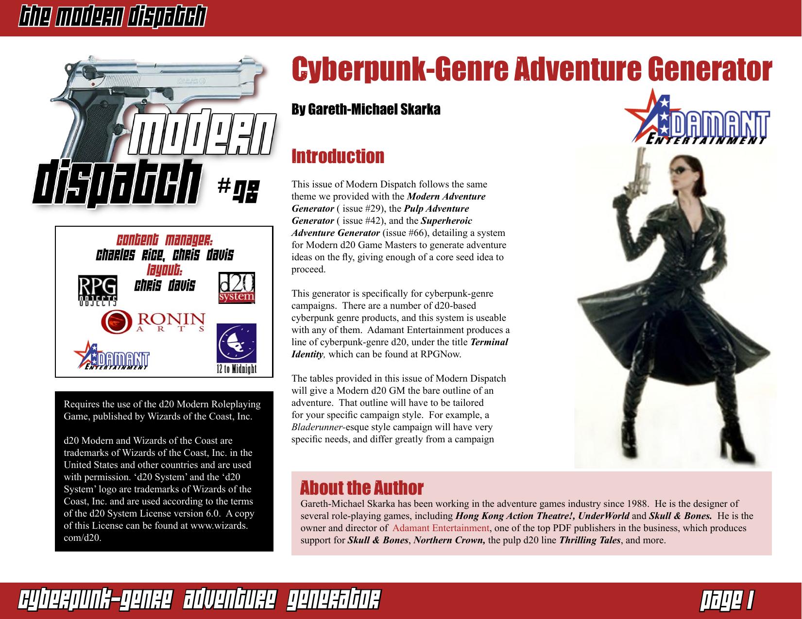 Modern Dispatch 78: Cyber-Punk Genre Adventure Generator by Adamant Entertainment