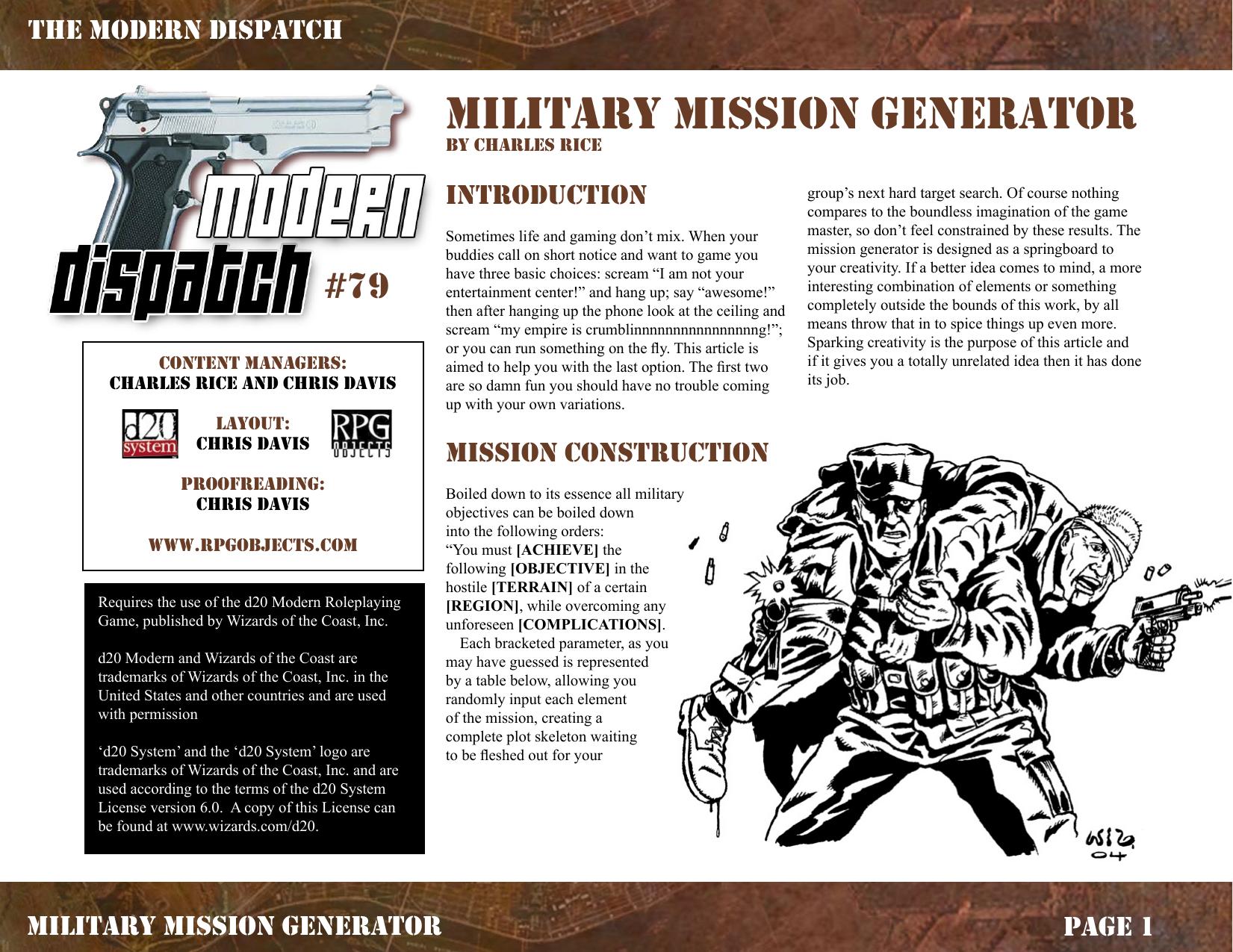 Modern Dispatch 79: Military Mission generator by RPGObjects