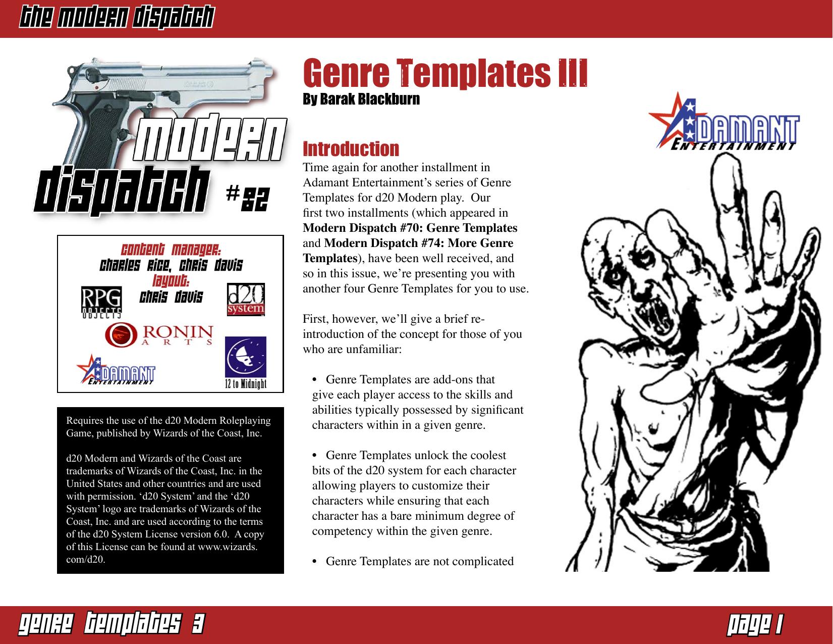 Modern Dispatch 82: Genre Templates III by Adamant Entertainment