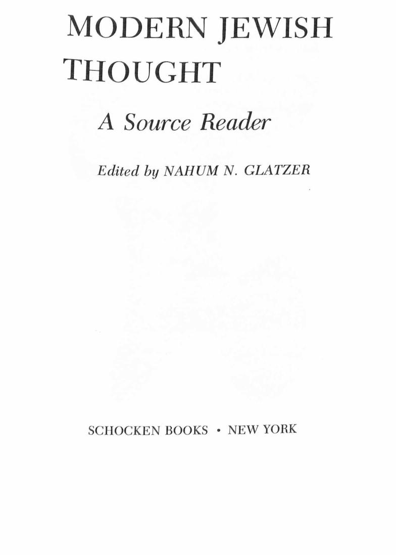 Modern Jewish Thought: A Source Reader by Nahum N. Glatzer
