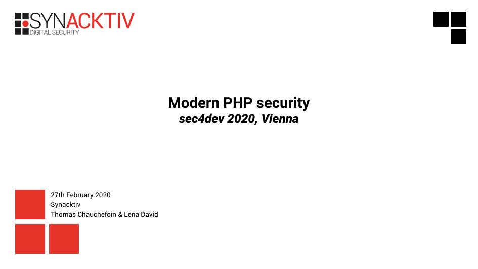 Modern PHP Security by sec4dev