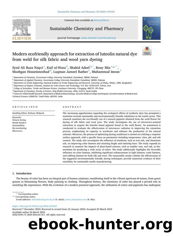 Modern ecofriendly approach for extraction of luteolin natural dye from weld for silk fabric and wool yarn dyeing by unknow