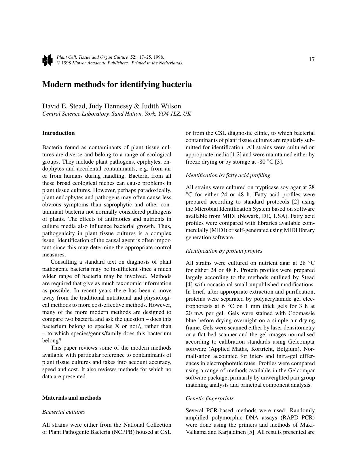 Modern methods for identifying bacteria by Unknown